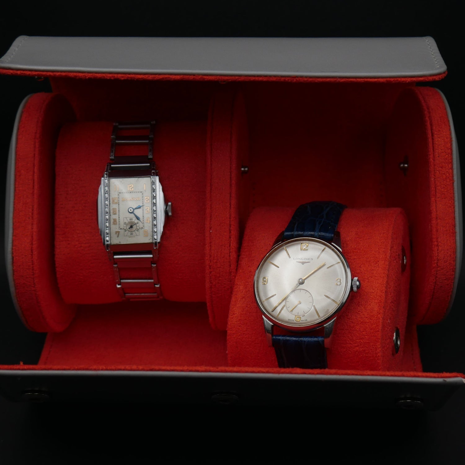 PORTAOROLOGI IN CUOIO E MICROFIBRA 2 POSTI GRIGIO