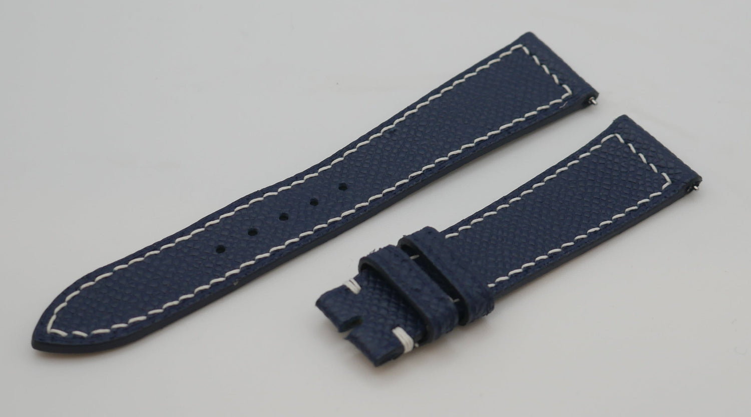 CINTURINO IN VITELLO GOFFRATO BLU CUCITURE BIANCHE