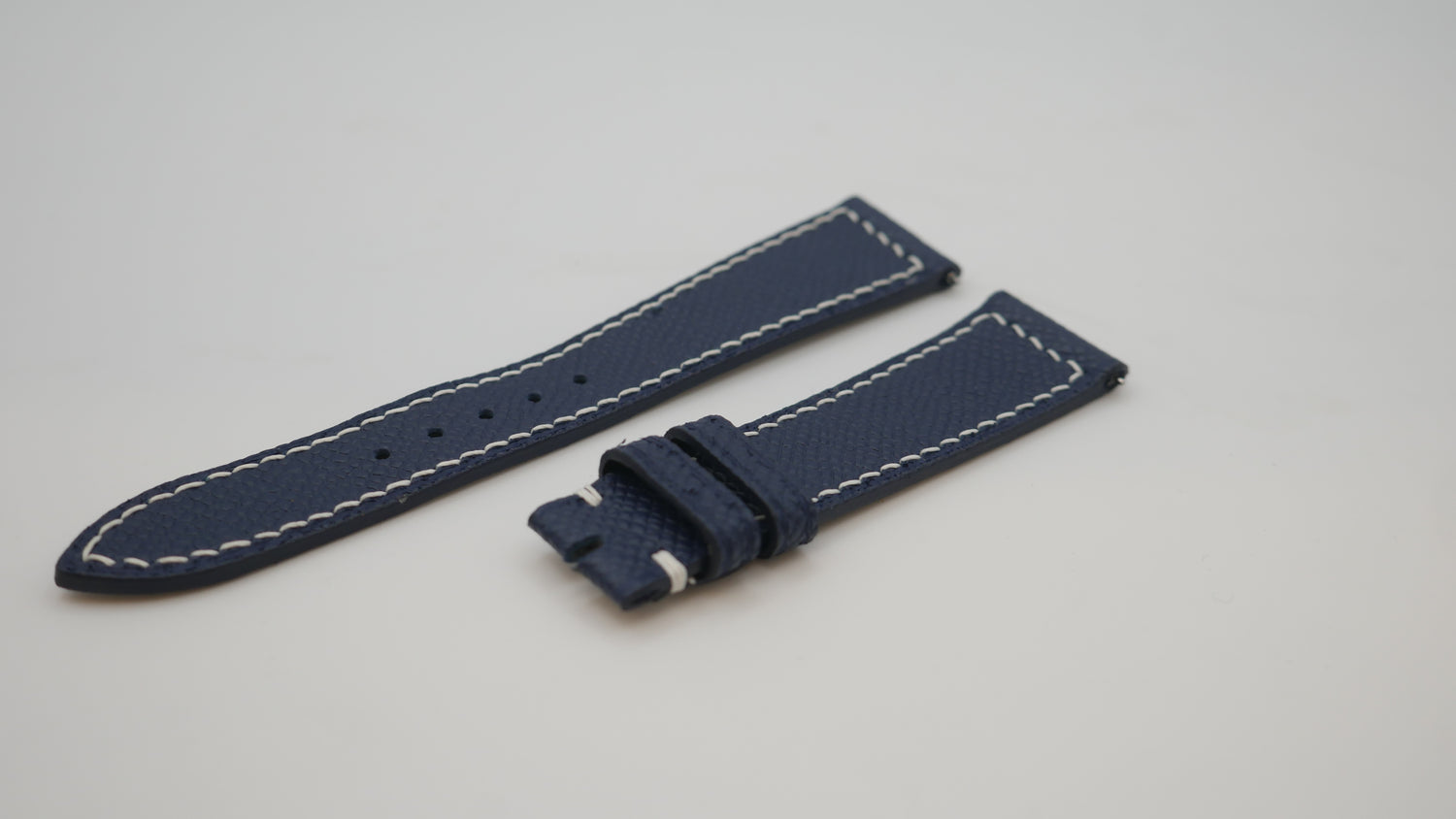 CINTURINO IN VITELLO GOFFRATO BLU CUCITURE BIANCHE